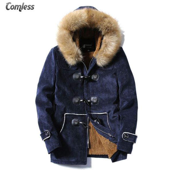 

2020 new winter horn button thicken warm jacket men deer velvet fabric coat men's wool hat fashion design long jackets outwear, Tan;black
