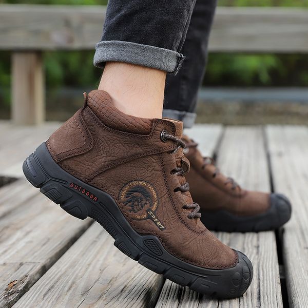 

natural leather men boots handmade warm fur men winter shoes ankle boots outdoor shoes dropshipping size 38-46, Black