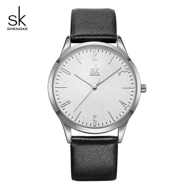 

sk fashion leather women men couple watches shengke luxury lovers clock quartz female male wrist watch 2019 hombre, Slivery;brown