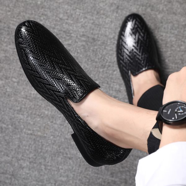 

men shoes black woven pattern leather oxfords shoes men dress formal business leather slip on pointed toe