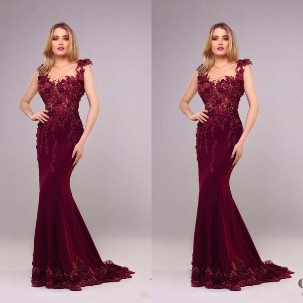 

Tony Chaaya 2019 Mermaid Prom Dresses 3D Floral Appliqued Beads Gorgeous Lace Evening Gowns Sexy Plus Size Formal Dress
