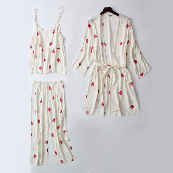 

daeyard sleep lounge 3 pieces cotton pajama sets women white strawberry print pyjamas sleepwear cute pajamas spring home suit, Black;red