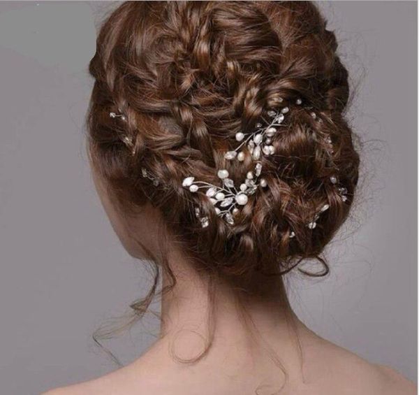 

europe and the united states pearl bride tiara handmade rhinestones hairpin wedding jewelry small hairpin, Silver