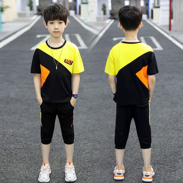 

детская одежда мальчик летний костюм мальчик с коротким рукавом спортивный костюм-двойка маленький летний o-образным вырезом с коротким рука, White