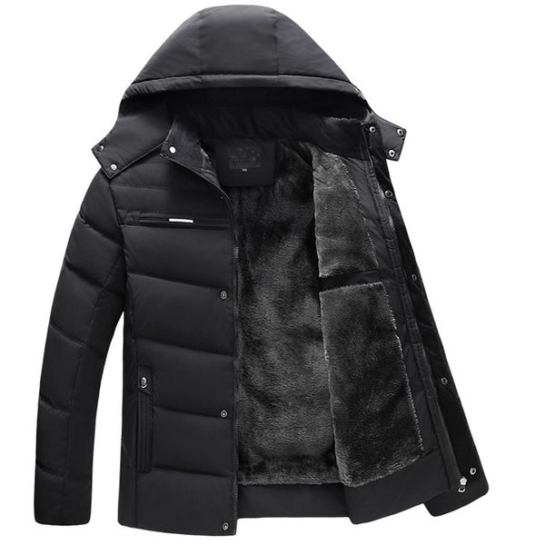 

2019 thick winter jackets for feather jacket men's hooded padded cotton detachable plus size velvet hooded jacket, Black