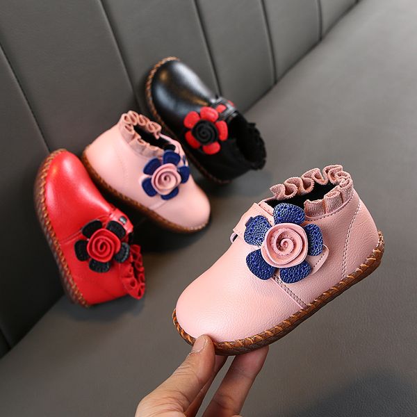 

2019 autumn winter girls boots infant toddler boots flowers baby soft bottom non-slip child kids outdoor cotton shoes, Black;grey