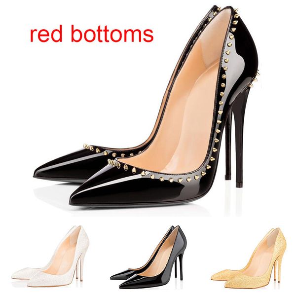 

with luxury designer women shoes red bottom high heels 8cm 10cm 12cm nude black red glitter leather pointed toes pumps dress shoe