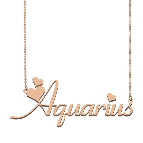 

aquarius name necklace pendant for women girlfriend gifts custom nameplate children friends jewelry 18k gold plated stainless steel, Silver
