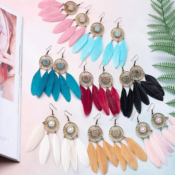 

explosion dream net feather earrings european and american retro alloy tassel earrings bohemian earrings, Silver