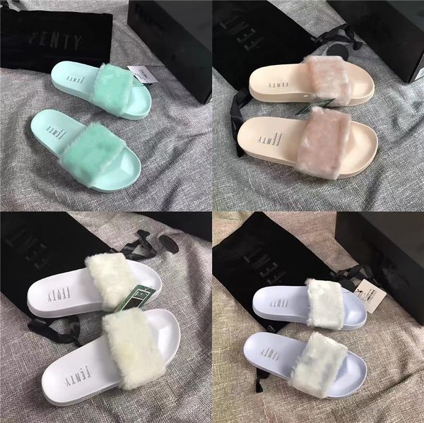 

leadcat fenty rihanna shoes women slippers indoor sandals girls fashion scuffs pink black white grey fur slides without box 434