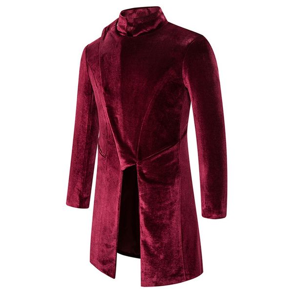 

monerffi 2020 spring men's windbreaker velvet men's costume stand collar long trench coat blazer coat classic solid jacket, Black