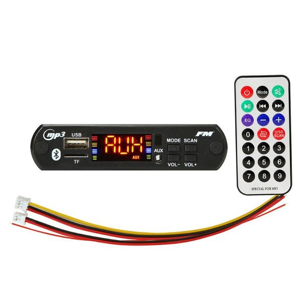 

5v 12v fm radio remote control digital display mp3 wma decoder board hands-tf card car audio wireless bluetooth electronics