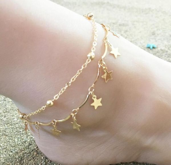 

europe and america accessories 2018 new style summer new style copper beads tassels star beach anklet women's, Red;blue