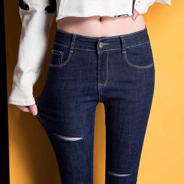 

новые сексуальные женщины джинсовые узкие брюки высокой талией стрейч джинсы тонкий карандаш брюки, Blue