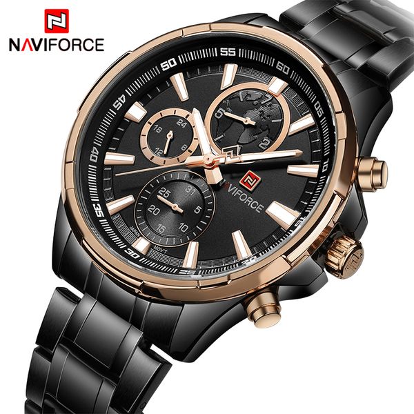 

naviforce men's business watches men quartz 24 hours date clock man full stainless steel sports wrist watch, Slivery;brown