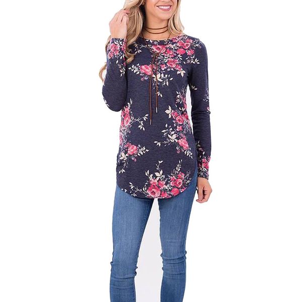 

o-neck long sleeve t -shirt women o neck flower print casual tee shirt slim female tshirt fashion autumn ladies casual trend, White