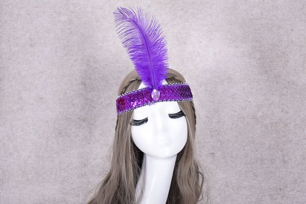 Pena da avestruz lantejoulas pena cabeça diamante headband hairband cabeça indiana