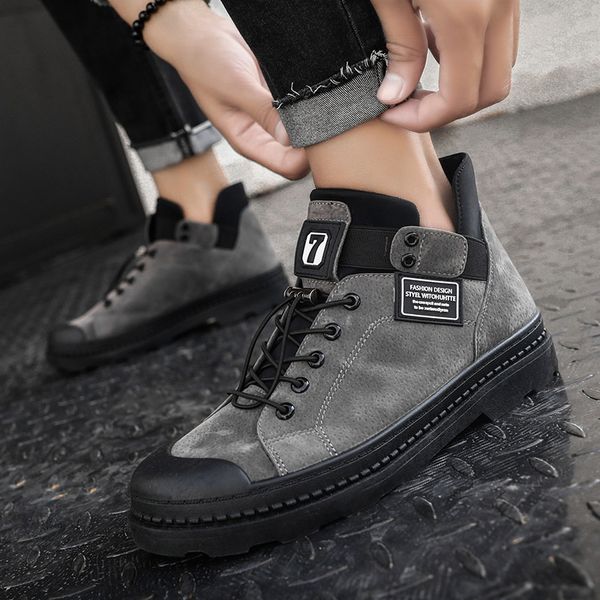 

2019 winter men's boots warm pu leather male waterproof shoes chaussure mans casual shoes for men boots footwear male sneakers, Black
