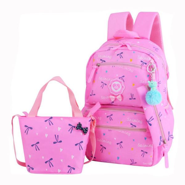 

3pcs/set school bag cute bow print school bag set teenager girls travel backpack kids princess orthopedic schoolbags 4 colors