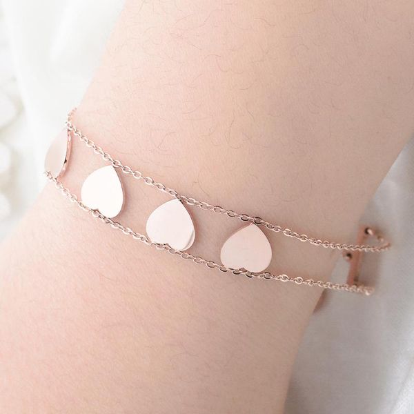 

statement mutiple heart bracelet stainless steel chain rose gold color women charm bohemia jewelry new arrival 2020, Golden;silver