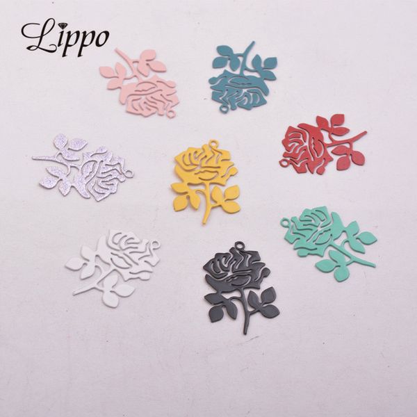 

50pcs ac10611 15*22mm laser cut rose charms matte silver enamel plant pendants flower metal brass drop earrings accessories, Bronze;silver