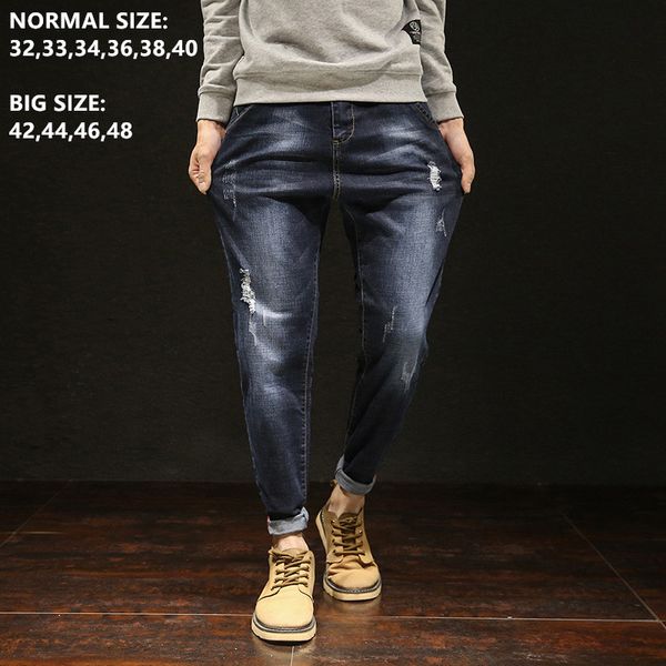 

black jeans denim mens trousers blue hip hop ripped jean for men brand pencil distressed man blue pants plus size 40 42 44 46 48