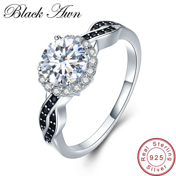 

black awn] fine jewelry 2.3ct 100% genuine 3g 925 sterling silver row black spinel stone engagement rings for women bague c036, Golden;silver