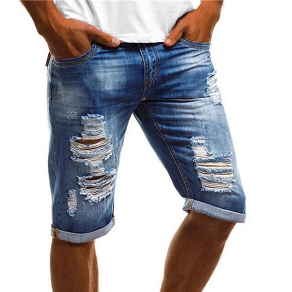 

laamei 2020 fashion plus size shorts summer men ripped jeans vintage turn up cuff fifth pants denim shorts jeans men, White;black