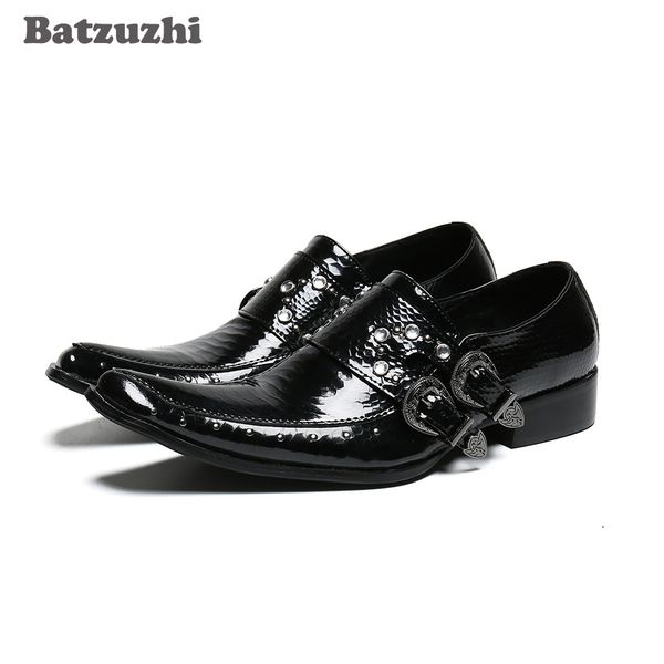 Batzuzhi Japanese Art Herren Schuh Schnalle Schwarz-Leder-Kleid-Schuh-Männer Punkrock-Partei und Hochzeit Schuhe Männer, Große Größen 38-46