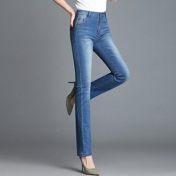 

2019 autumn women jeans high waist slim stretch staight denim pants trousers plus size 26-34 r1835, Blue
