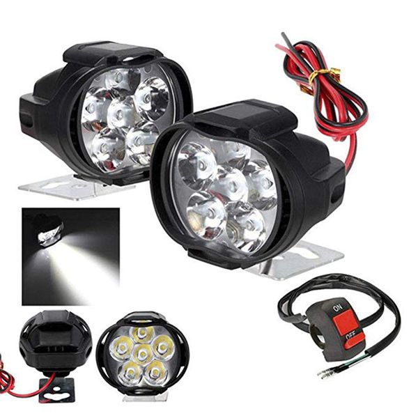 

2pcs 6 led motorcycle light headlight assembly 10w 1000lm+switch universal scooter fog spotlight 6000k white car drl lamp