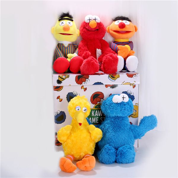 

sesame street & kaws 5 models plush toys elmo/big bird/ernie/monster stuffed great gifts for kids