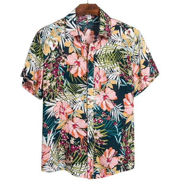 

2020 new beach shirts tropical shirts floral summer casual hawaiian shirt short sleeve cotton lapel button camisa tee, White;black