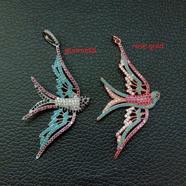 

1pcs 28x58mm 24k golden plated colorful cubic zircon micro pave swallow pendant, Silver
