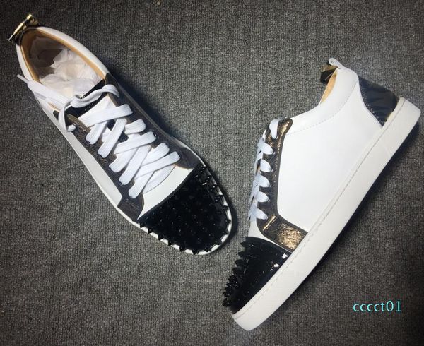 

2019 designer luxury men red bottoms shoes studded spikes low flats casual sneakers for men wedding party dress leather ct1, Black