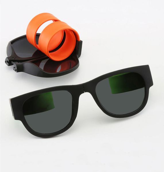 

slap slap folding sunglasses polarized women slappable bracelet sun glasses for men wristband colorful fashion mirror folding shades, White;black