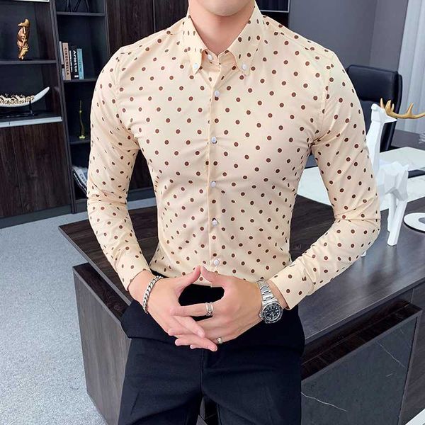 

polka dot casual men shirt slim fit fashion long sleeve business dress shirts formal social shirt camisa masculina, White;black