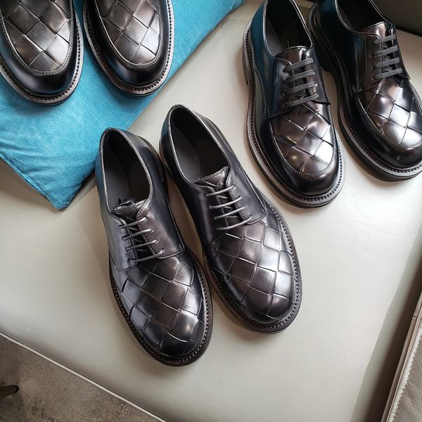 

2020 luxury designer mens shoes braided band design type footwears for dress wedding formal flats round toe lacing party shoes, Black