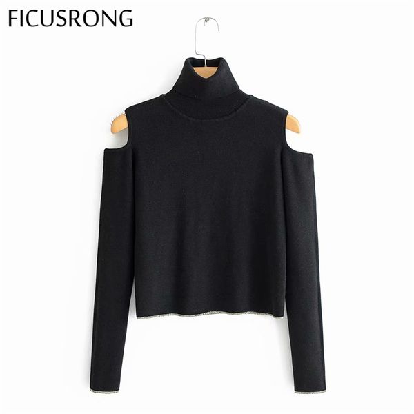

new shoulder digging knitted sweater women turtleneck casual sweaters long sleeve women sweater pullover ficusrong, White;black