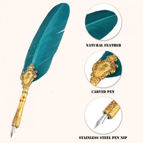 Penna stilografica classica retrò Feather Dip pen Penna da scrittura europea Set di bottiglie d'inchiostro Calligrafia inglese Confezione regalo di cancelleria 000