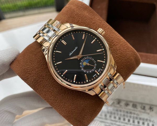 

2019 2020 moon phase men watch eight needles watches canvas glaze watch watch [not off shed wool] d27, Slivery;brown