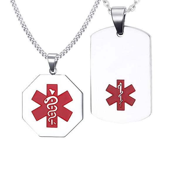 

2pcs stainless steel medical alert id tag logo pendant necklace chain, Silver