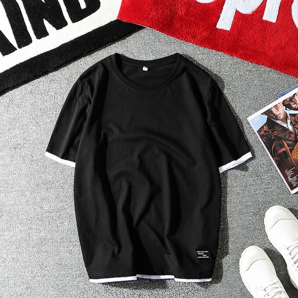 

new style short sleeve t-shirt men's summer teenager japanese-style trend retro t-shirt casual fashion men's wear, White;black