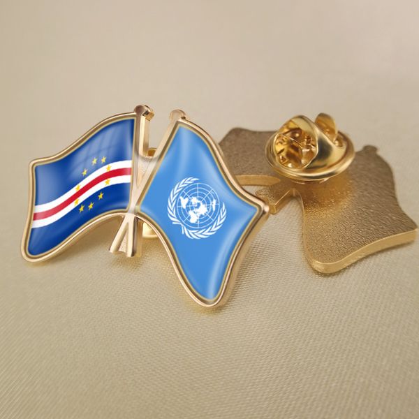 

united nations and cape verde crossed double friendship flags lapel pins, Gray