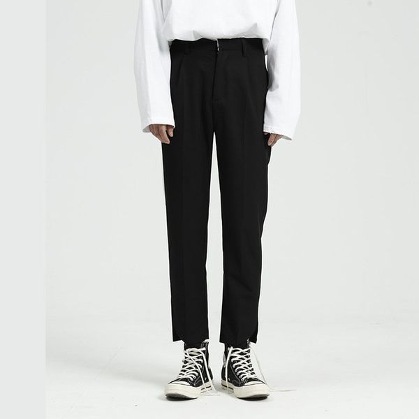 

men casual ankle length pencil suit pant male korea japan style streetwear hip hop pant black white trousers, White;black