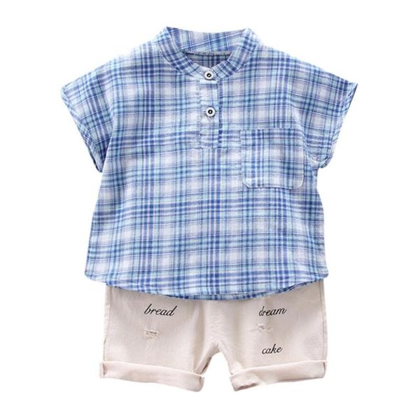 

лето babies клетчатой ​​рубашка с шортами костюмов детской одеждой, White