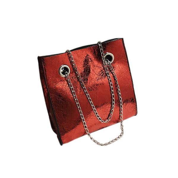

fggs-new big tote female bag burst crack chain shoulder messenger bag pu leather large capacity mobile ladies bags for women