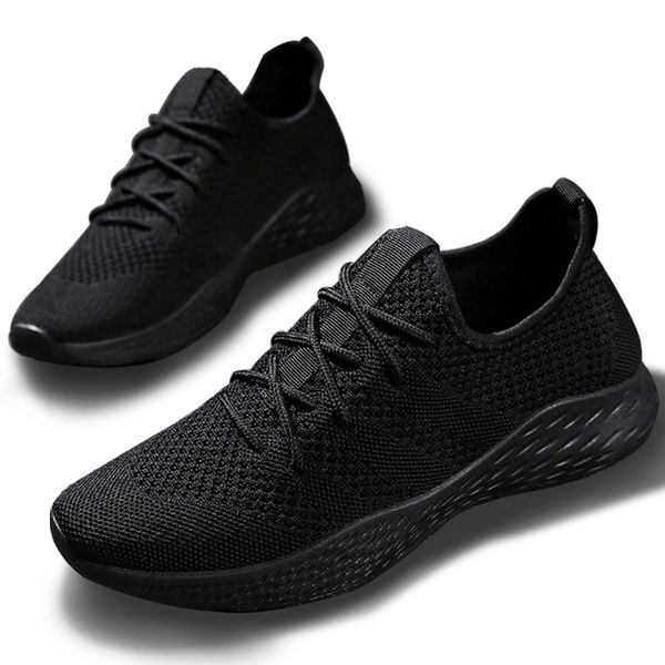 

mesh casual shoes men breathable light male comfortable flats lace-up sneakers walking outdoor trainers tenis size 47 t200209, Black