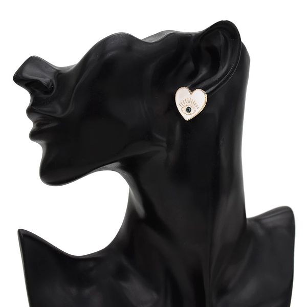 

enamel eye heart stud earrings gold plated alloy girls popular earrings, Silver