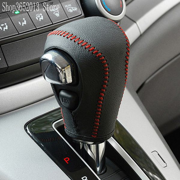 

black genuine leather diy hand-stitched car gear shift knob cover for crv cr-v 2012-2014 automatic 1pcs